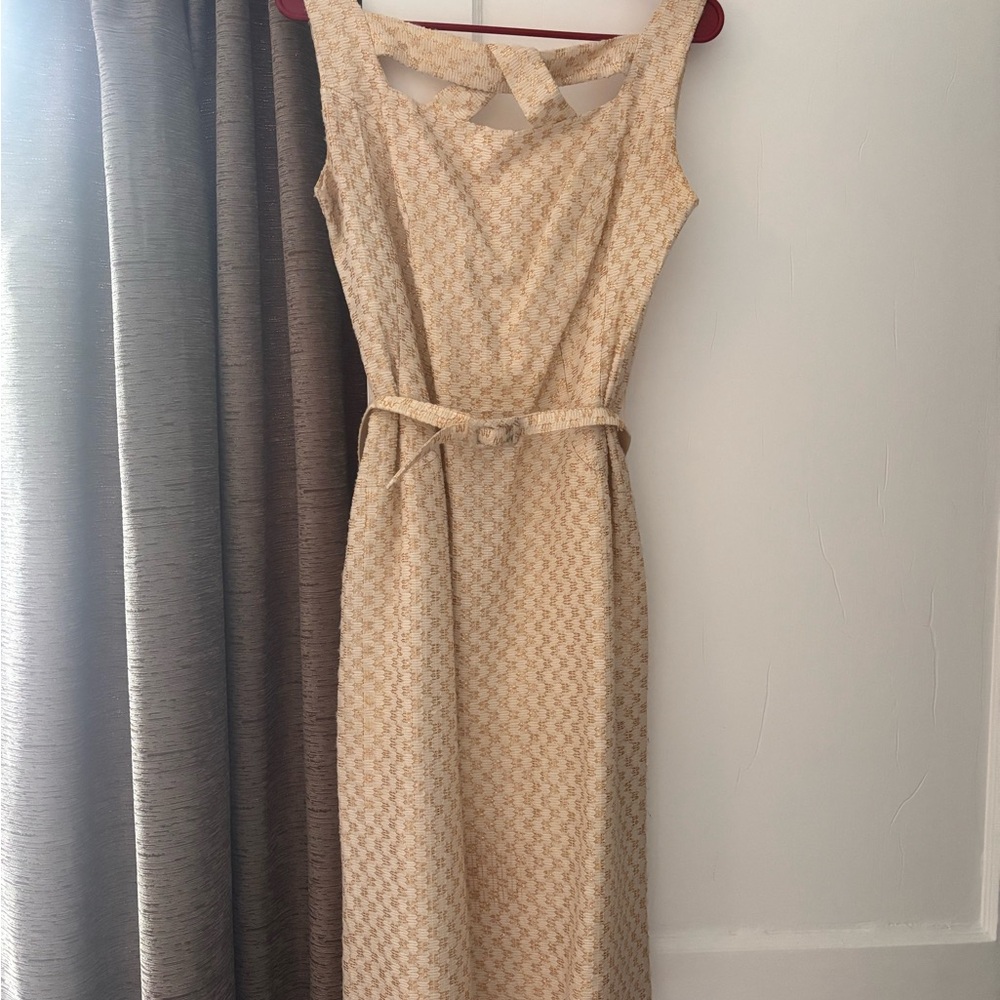 Elegant Vintage 1940’s Handmade Cream and Gold Sleeveless Dress
